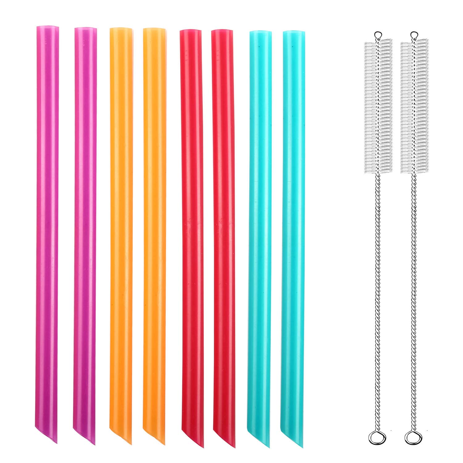 Angled Tips 8 Pieces Reusable Boba Straws and Smoothie Straws, Extra Wide Great for Bubble Tea, Boba Pearls, and Thick Drinks with 2 Cleaning Brushes, BPA Free and Eco-friendly