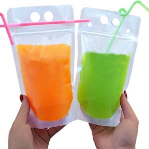 leesgel drink pouches container for adults with straws of individually wrapped & funnel, upgraded anti-leaked stand-up reusable smoothie bags for cold & hot drinks, juice, smoothie