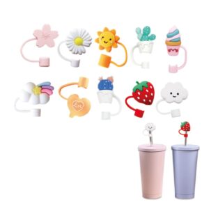 deacocal straw tip covers 10pcs reusable drinking straw covers food grade silicone straw toppers cute cloud dust-proof portable straw covers plugs suitable for 0.3 inch (8mm) straws