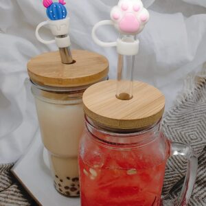 4PCS Straw Covers for Boba Straws, 12mm & 14mm Silicone Straw Tips for Wide straws Large straws Jumbo Straws Smoothie Straws Reusable Straws Glass Straw Silicone Straws