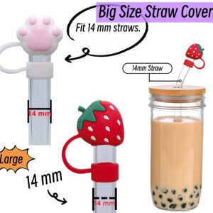 4PCS Straw Covers for Boba Straws, 12mm & 14mm Silicone Straw Tips for Wide straws Large straws Jumbo Straws Smoothie Straws Reusable Straws Glass Straw Silicone Straws