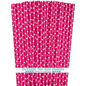 paper straws - hot pink white polka dot - valentine's day birthday party supply - 7.75 inches - pack of 100 outside the box papers brand