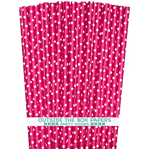 Paper Straws - Hot Pink White Polka Dot - Valentine's Day Birthday Party Supply - 7.75 Inches - Pack of 100 Outside the Box Papers Brand