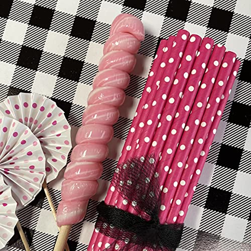 Paper Straws - Hot Pink White Polka Dot - Valentine's Day Birthday Party Supply - 7.75 Inches - Pack of 100 Outside the Box Papers Brand