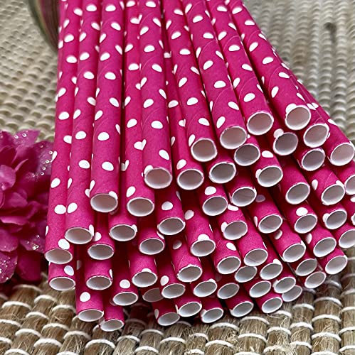 Paper Straws - Hot Pink White Polka Dot - Valentine's Day Birthday Party Supply - 7.75 Inches - Pack of 100 Outside the Box Papers Brand