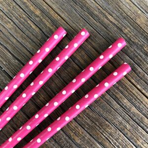 Paper Straws - Hot Pink White Polka Dot - Valentine's Day Birthday Party Supply - 7.75 Inches - Pack of 100 Outside the Box Papers Brand