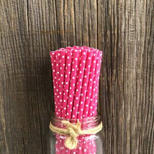 Paper Straws - Hot Pink White Polka Dot - Valentine's Day Birthday Party Supply - 7.75 Inches - Pack of 100 Outside the Box Papers Brand