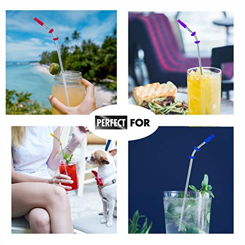 Reusable Stainless Steel Straws -(10 Pack) with Silicone Tips, Cleaning Brushes and Storage Pouch - 10.5, 8.5 inch Reuse Straight and Curved Metal Drinking Straws