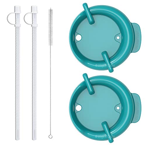 Replacement Lids with Straws and Straw Cleaning Brush for 32 oz Whirley Drink Work Mugs (Teal)