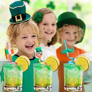24 St. Patrick’s Day Party Accessories St Patricks Day Favors Shamrock Drinking Straws for Lucky Irish Party Saint Patrick Party Supplies Decorations with 2 PCS Straws Cleaning Brush