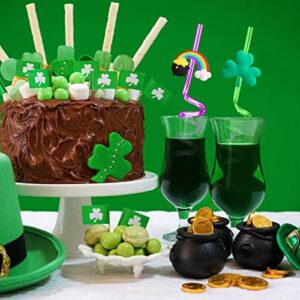 24 St. Patrick’s Day Party Accessories St Patricks Day Favors Shamrock Drinking Straws for Lucky Irish Party Saint Patrick Party Supplies Decorations with 2 PCS Straws Cleaning Brush