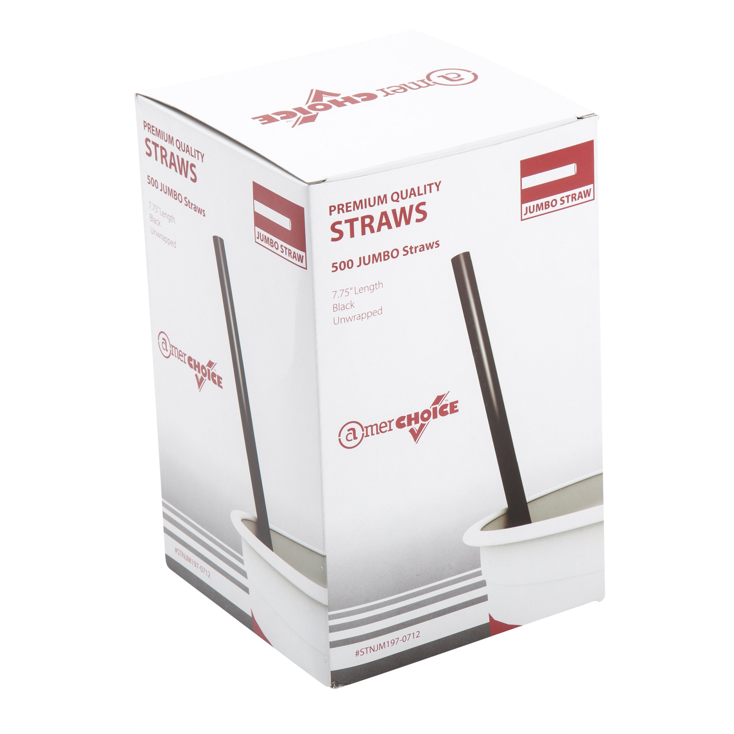 AmerCare 7.75 Inch Jumbo Black Straws, Unwrapped, Case of 12,000