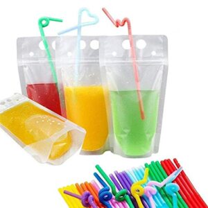 besokuse drink pouches for adults,drink pouches with straws,stand-up juice pouches clear reusable smoothie pouch bag(50pcs)