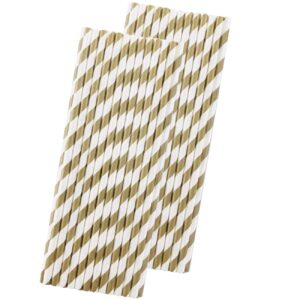 striped paper straws - gold white - christmas holiday wedding anniversary supply - 7.75 inches - 50 pack - outside the box papers brand