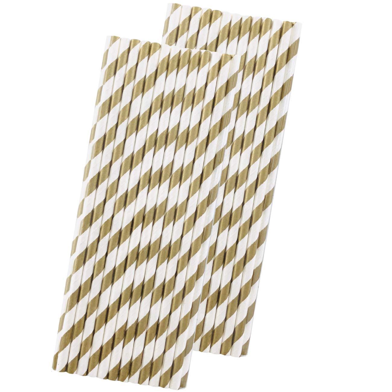 Striped Paper Straws - Gold White - Christmas Holiday Wedding Anniversary Supply - 7.75 Inches - 50 Pack - Outside the Box Papers Brand