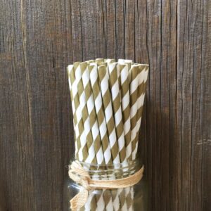 Striped Paper Straws - Gold White - Christmas Holiday Wedding Anniversary Supply - 7.75 Inches - 50 Pack - Outside the Box Papers Brand