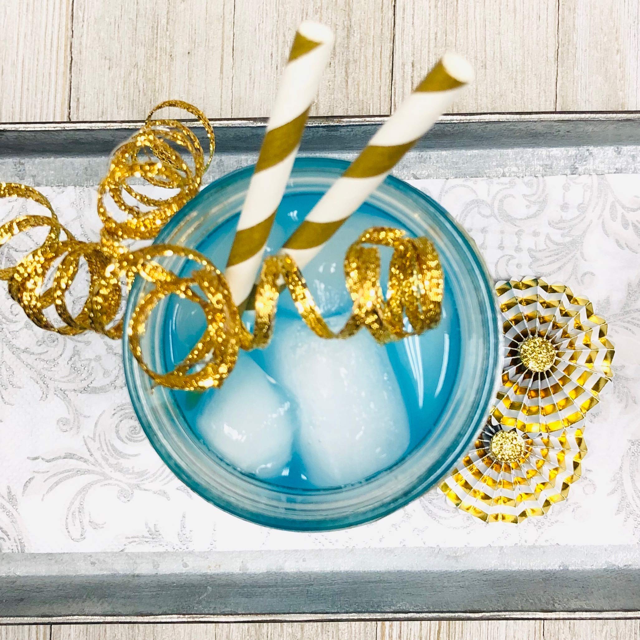 Striped Paper Straws - Gold White - Christmas Holiday Wedding Anniversary Supply - 7.75 Inches - 50 Pack - Outside the Box Papers Brand