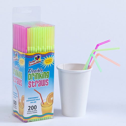 Party Dimensions 200 Count Flexible Multi-Colored Straws, Neon