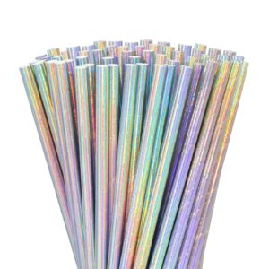 whaline 200pcs iridescent paper straws glitter disposable straws clinquant drinking well crafted straws for juices shakes birthday wedding baby shower decoration unicorn mermaid party event supplies