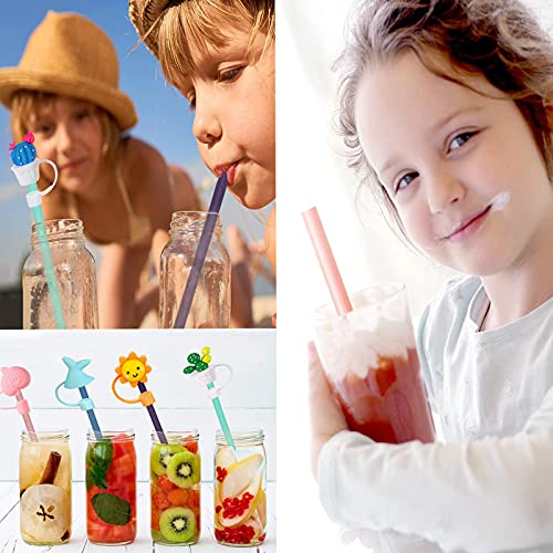 Silicone Straw Tips Cover 8 Pack Cute Silicone Reusable Drinking Straw Tips Lids Dust-Proof Straw Plugs for 1/4inch(6-8mm) Straw Tips for Decor Outdoor