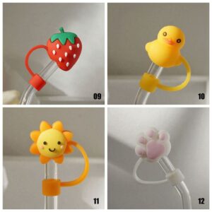 Cute Silicone Straw Plug,Reusable Cartoon Plugs Cover, Drinking Dust Cap, Straw Tips Lids Plugs Decorative Straw Cap Party Supplies(08)