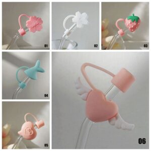 Cute Silicone Straw Plug,Reusable Cartoon Plugs Cover, Drinking Dust Cap, Straw Tips Lids Plugs Decorative Straw Cap Party Supplies(08)