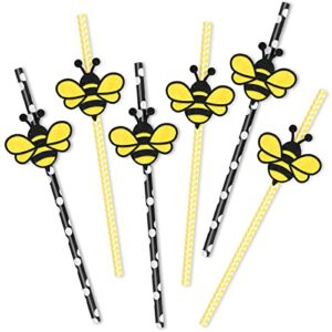 whaline 100pcs summer paper straws glitter bee disposable paper straws yellow black dot stripe bee decorative straws baby shower drinking straw for bee day party supplies juices shakes cocktail decor