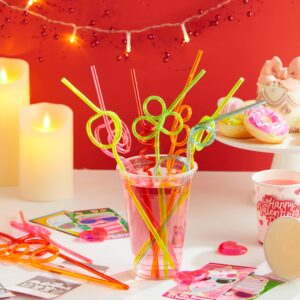 JOYIN 32 Pack valentines day Straws with Cards, Colorful Crazy Reusable Drinking Straws for kids, Valentines Day Gift, Classroom Exchange Prizes, Valentine Party Favors Gifts