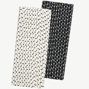 black and white paper straws - polka dot - 7.75 inches - 50 pack