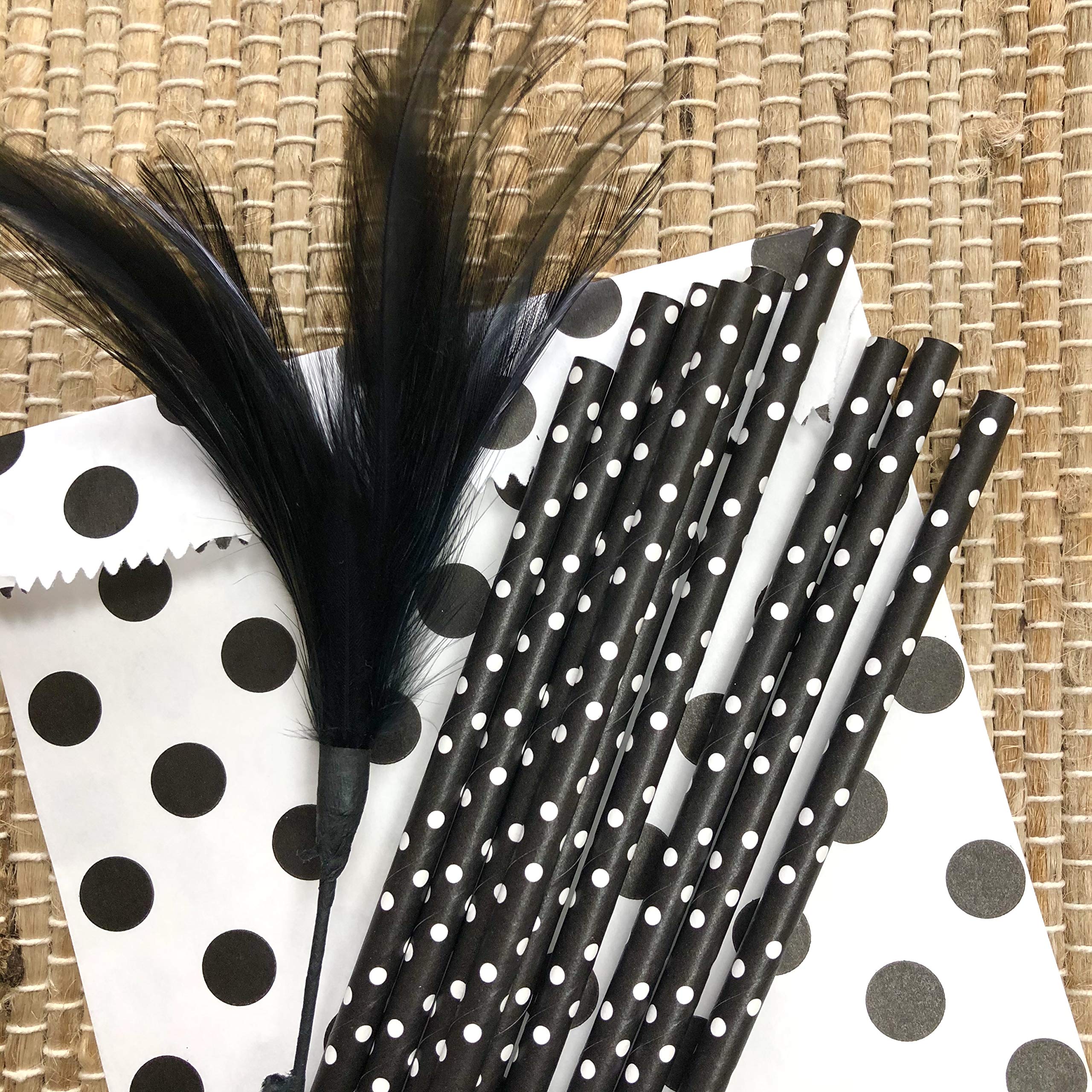 Black and White Paper Straws - Polka Dot - 7.75 Inches - 50 Pack