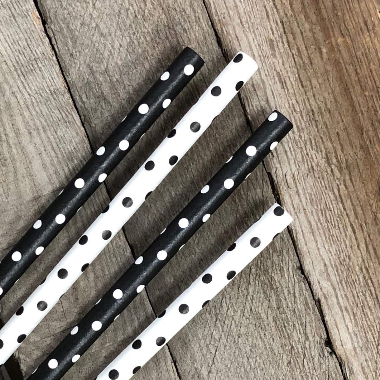 Black and White Paper Straws - Polka Dot - 7.75 Inches - 50 Pack