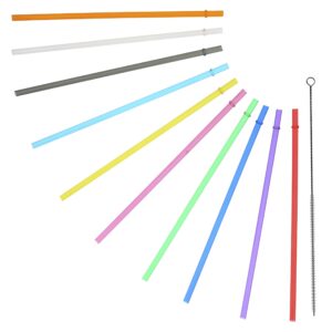 10.5" long rainbow colored reusable plastic replacement straws, fits most tumblers,set of 10 with cleaning brush