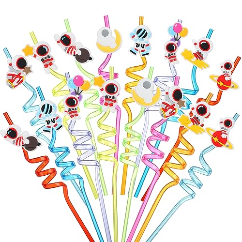 32pieces Kids Drinking Straws Reusable Outer Space Theme Kids Party Straws for Theme Party Crazy Straw（Astronauts）