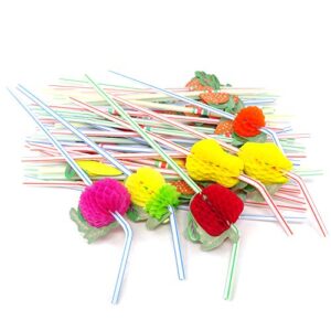 Honbay 50PCS Disposable Bendable Fruit Straws Tropical Drinking Straws for Summer Beach Pool, Luau Parties, Bars, Restaurants, Kitchen and more