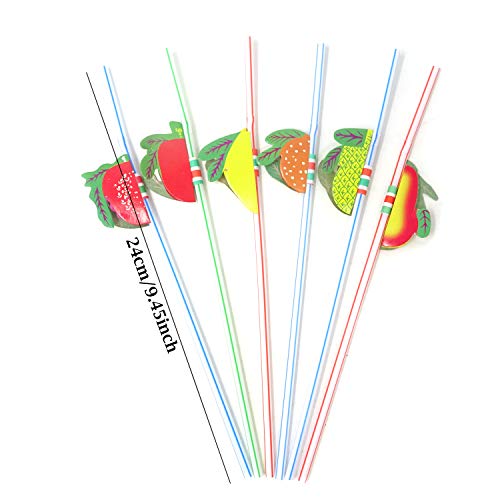 Honbay 50PCS Disposable Bendable Fruit Straws Tropical Drinking Straws for Summer Beach Pool, Luau Parties, Bars, Restaurants, Kitchen and more