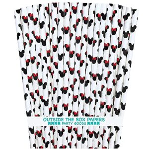 mickey and minnie mouse inspired paper straws - black red white - 7.75 inches - 100 pack - outside the box papers brand