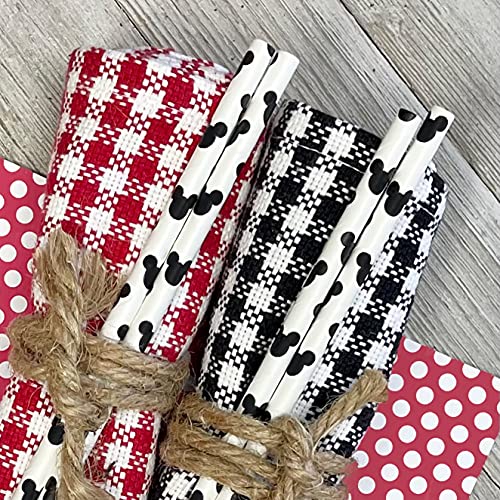 Mickey and Minnie Mouse Inspired Paper Straws - Black Red White - 7.75 Inches - 100 Pack - Outside the Box Papers Brand