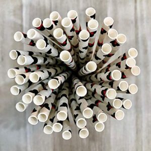 Mickey and Minnie Mouse Inspired Paper Straws - Black Red White - 7.75 Inches - 100 Pack - Outside the Box Papers Brand