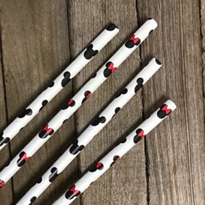 Mickey and Minnie Mouse Inspired Paper Straws - Black Red White - 7.75 Inches - 100 Pack - Outside the Box Papers Brand