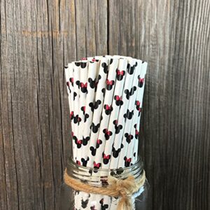 Mickey and Minnie Mouse Inspired Paper Straws - Black Red White - 7.75 Inches - 100 Pack - Outside the Box Papers Brand