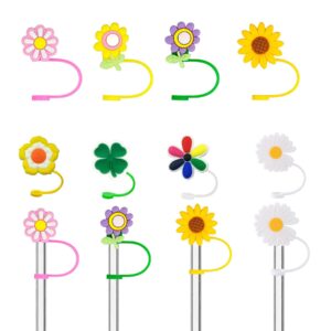 straw covers cap 8pcs silicone flowers straw cover for reusable straws cute anti-dust straw tips covers set,straw protector cover, reusable straws plug for 6-8 mm(1/4 inch) straw travel home outdoor