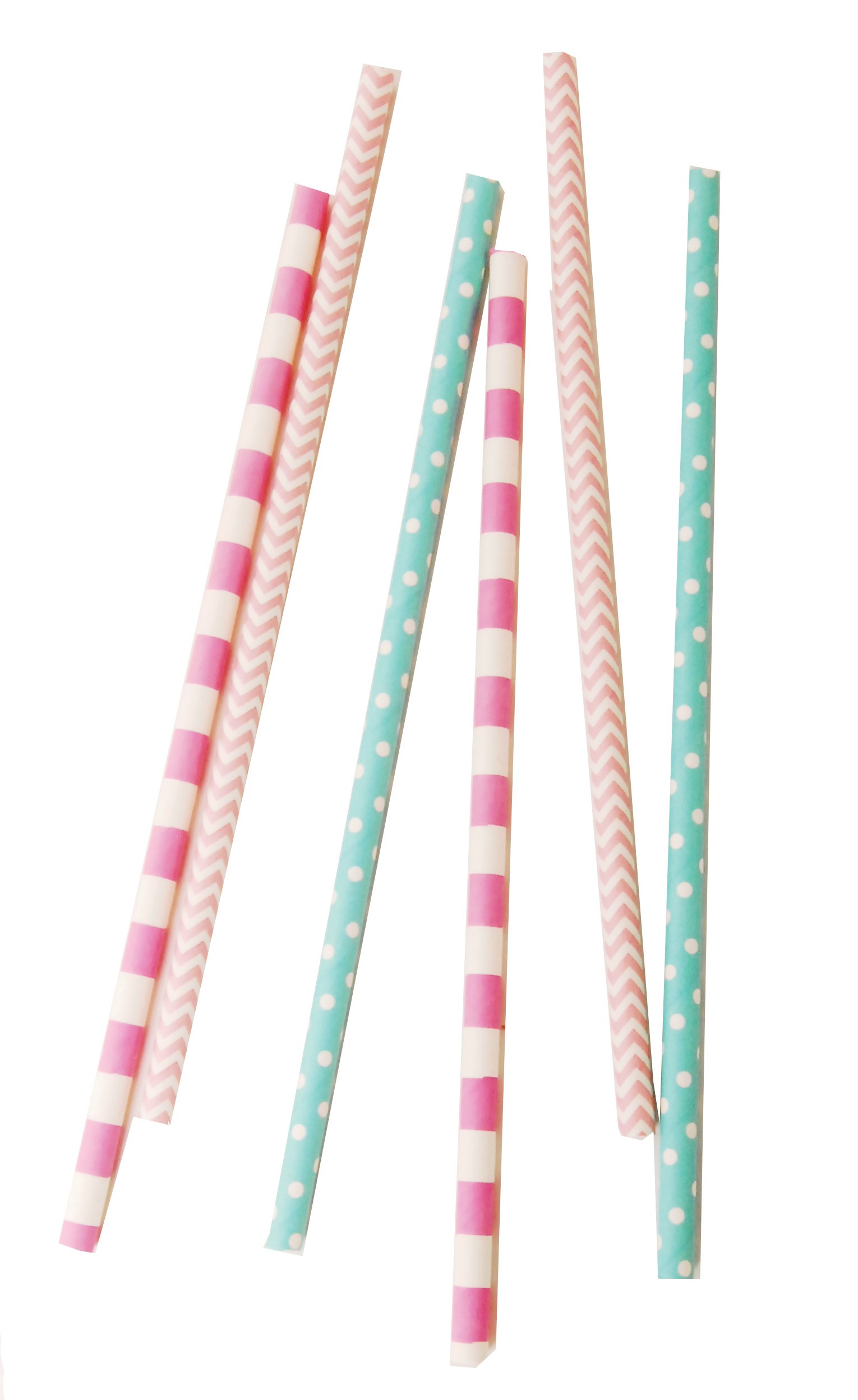 Charmed paper straw in aqua pink and hot candy pink stripe and polka dot (Pack of 75)