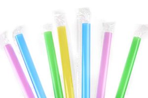 individually wrapped jumbo drinking straws for bubble tea, smoothies extra wide, milkshakes, slushies, party straws - assorted colors, disposable straws, jumbo long straws (8 inch x 0.5 inch) (1200)