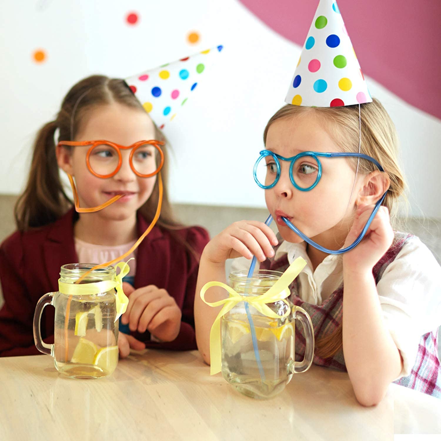 8 Pieces Silly Straw Glasses, Eyeglasses Straws Crazy Reusable Fun Loop Straws Novelty Drinking Eyeglasses Straw for Kids Party Annual Meeting, Fun Parties, Birthday (8 Colors)