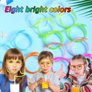 8 Pieces Silly Straw Glasses, Eyeglasses Straws Crazy Reusable Fun Loop Straws Novelty Drinking Eyeglasses Straw for Kids Party Annual Meeting, Fun Parties, Birthday (8 Colors)