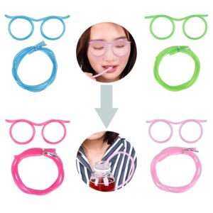 8 Pieces Silly Straw Glasses, Eyeglasses Straws Crazy Reusable Fun Loop Straws Novelty Drinking Eyeglasses Straw for Kids Party Annual Meeting, Fun Parties, Birthday (8 Colors)