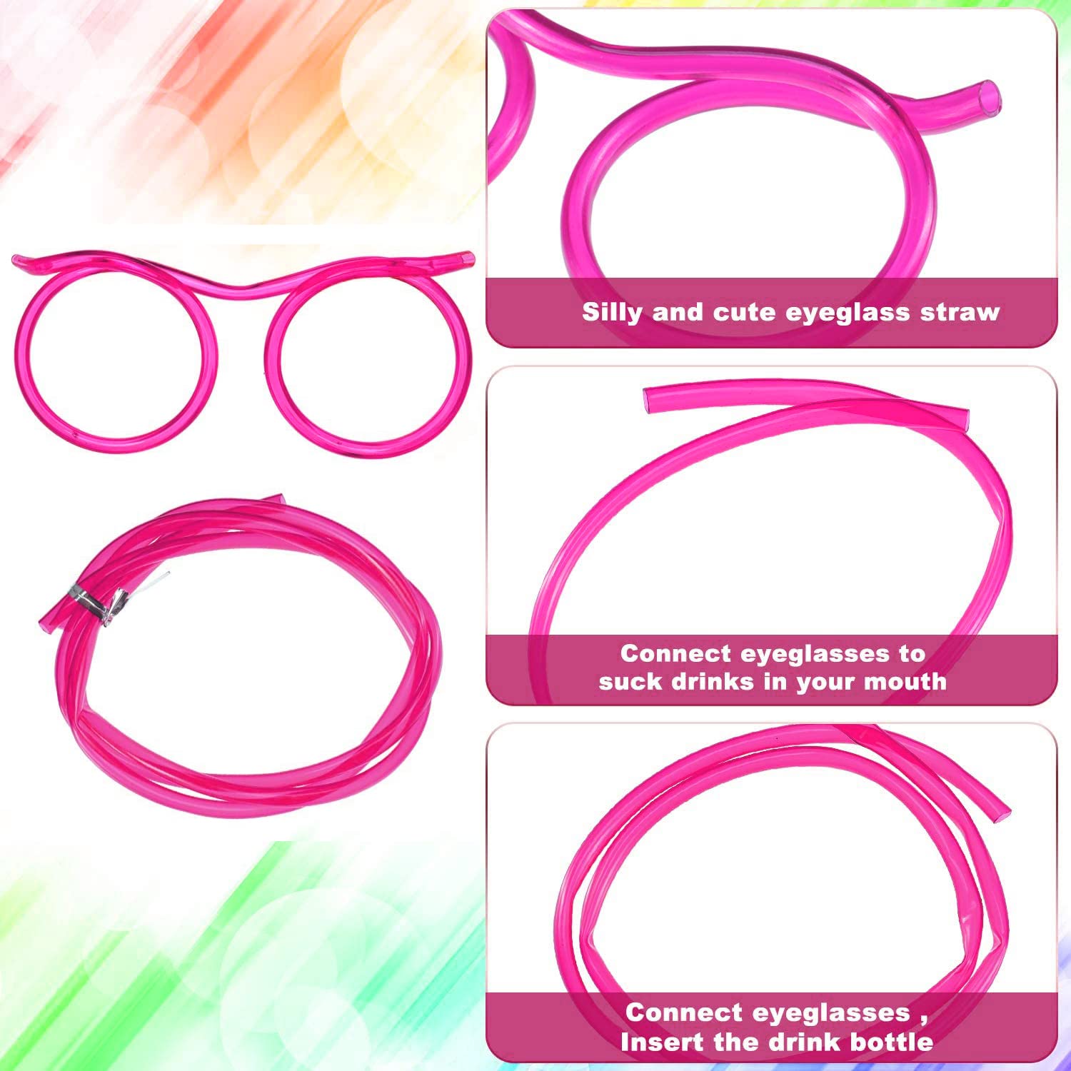 8 Pieces Silly Straw Glasses, Eyeglasses Straws Crazy Reusable Fun Loop Straws Novelty Drinking Eyeglasses Straw for Kids Party Annual Meeting, Fun Parties, Birthday (8 Colors)