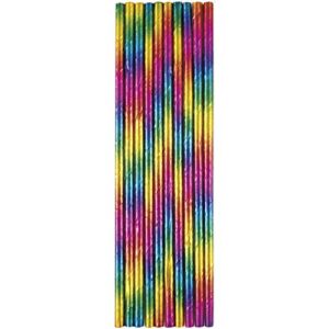 foil rainbow paper straws (pack of 10) - eco-friendly, shimmering metallic design for parties & birthdays
