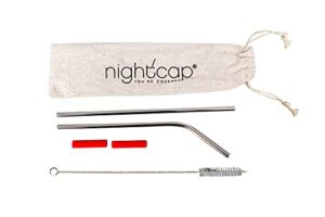 nightcap straw kit - the eco friendly complement to your nightcap with 2 reusable stainless steel straws, straw brush, carrying pouch, and 2 silicone tips - ideal drinking straws for home and travel