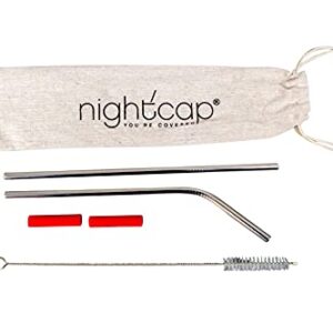 NightCap Straw Kit - The Eco Friendly Complement to Your NightCap with 2 Reusable Stainless Steel Straws, Straw Brush, Carrying Pouch, and 2 Silicone Tips - Ideal Drinking Straws for Home and Travel